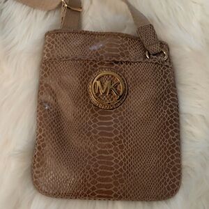 Michael Kors Brown Snake-Embossed Crossbody Bag with Gold Logo